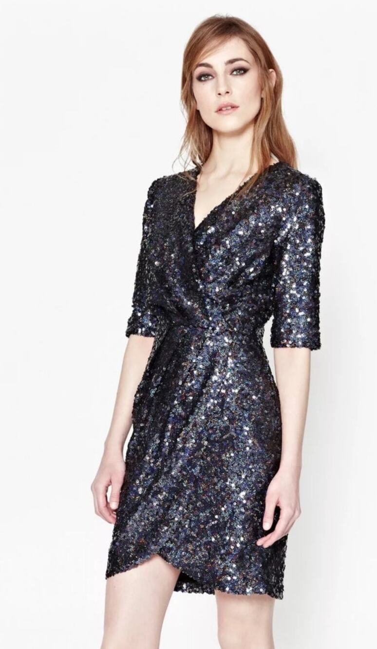 French Connection Lunar Sparkle Faux Wrap Mini Dress in Charcoal - 4